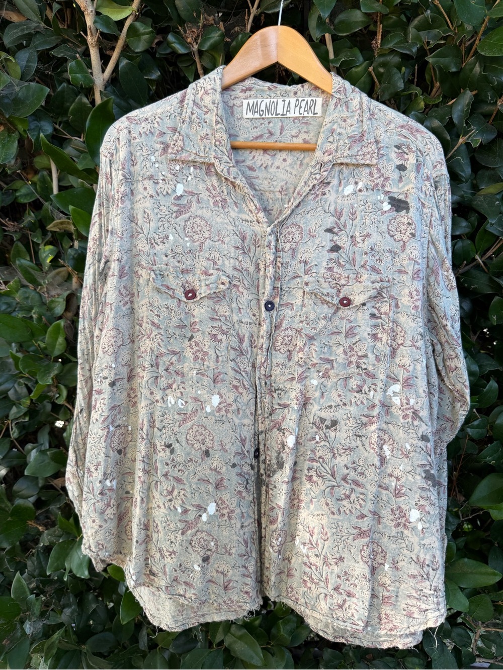Magnolia Pearl Women's Floral Button-Up Shirt in Light Sage